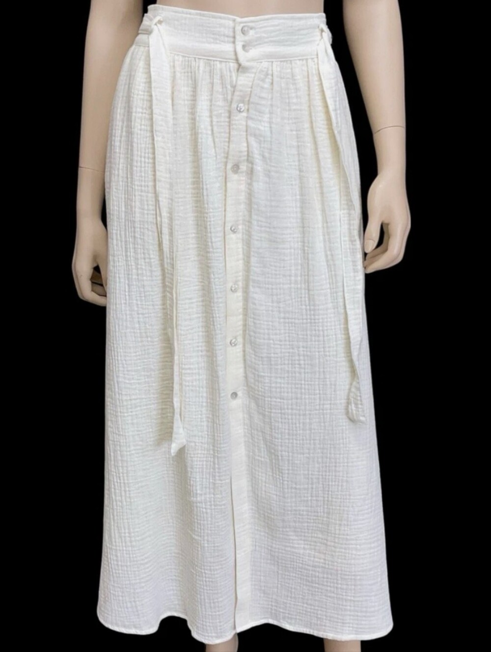 Marled Cream Button-Front Maxi Skirt